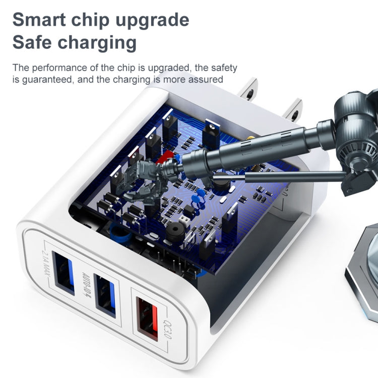 IVON AD37 5A QC 3.0 Three USB Port Travel Charger, US Plug by IVON