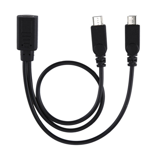 USB-C / Type-C Female to 2 x Micro USB Male Adapter Y Cable, Total Length: about 30cm by buy2fix