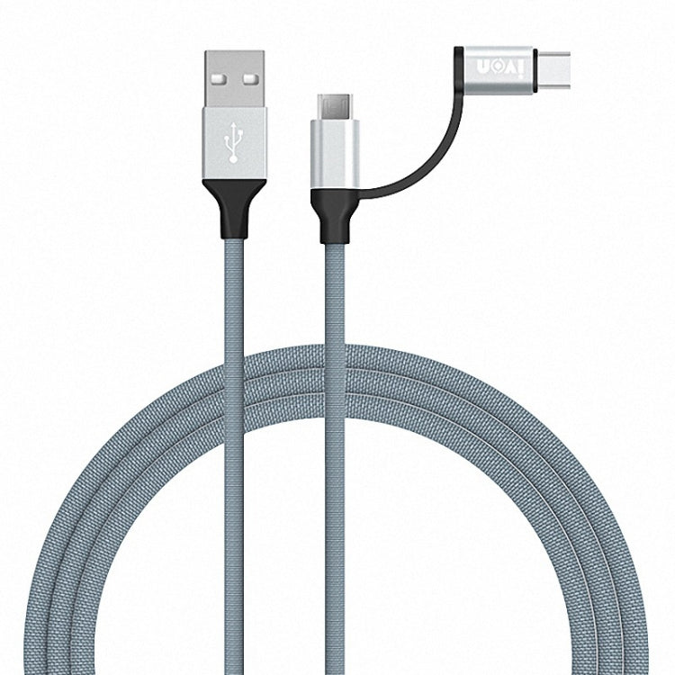 IVON CA52 2.4A USB to Type-C + Micro USB 2 in 1 Charging Sync Data Cable, Length: 1m (Silver) - Multifunctional Cable by IVON | Online Shopping UK | buy2fix