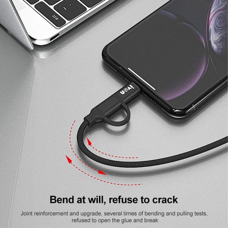IVON CA52 2.4A USB to Type-C + Micro USB 2 in 1 Charging Sync Data Cable, Length: 1m (Silver) - Multifunctional Cable by IVON | Online Shopping UK | buy2fix