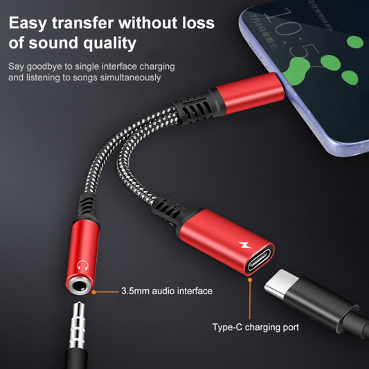 2 in 1 USB-C / Type-C Male to PD 60W USB-C / Type-C Charging + 3.5mm Audio Female Earphone Adapter (Black) by buy2fix