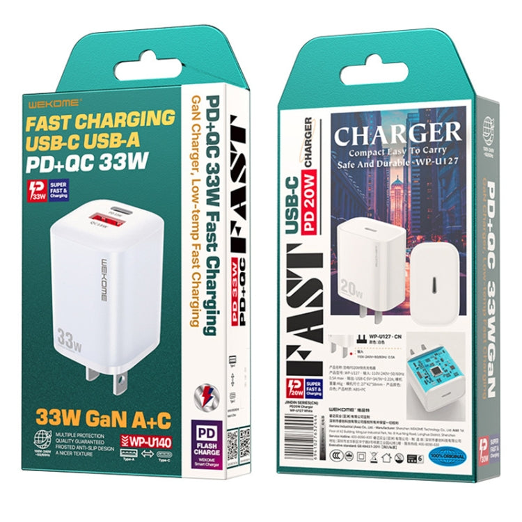 WK WP-U140 33W Power Series USB+USB-C/Type-C Fast Charger, Specifications: US Plug(White) by WK