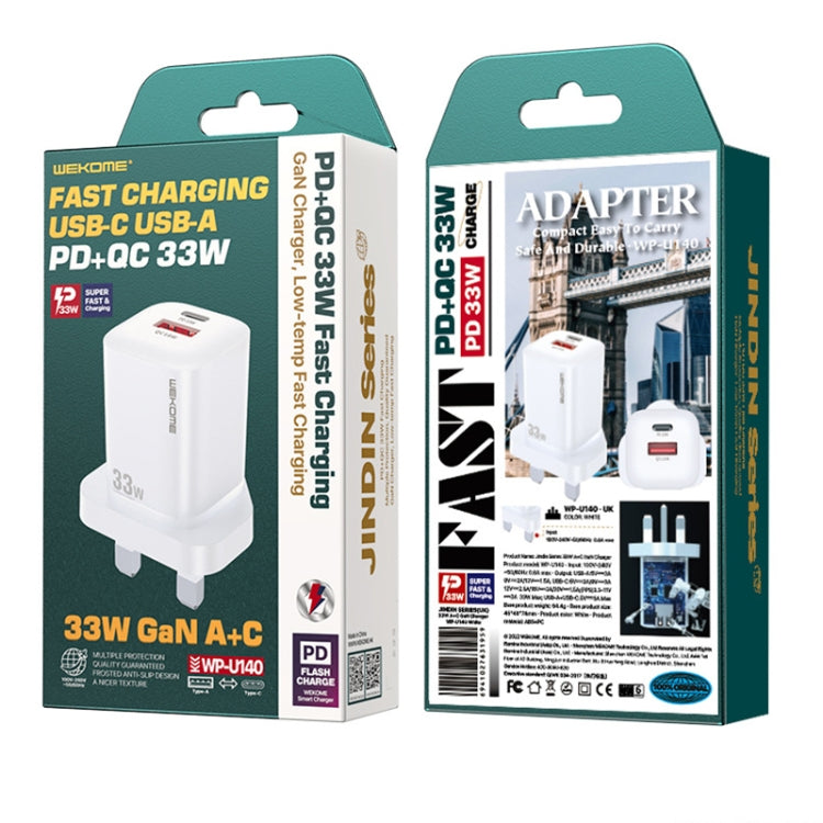 WK WP-U140 33W Power Series USB+USB-C/Type-C Fast Charger, Specifications: UK Plug(White) by WK