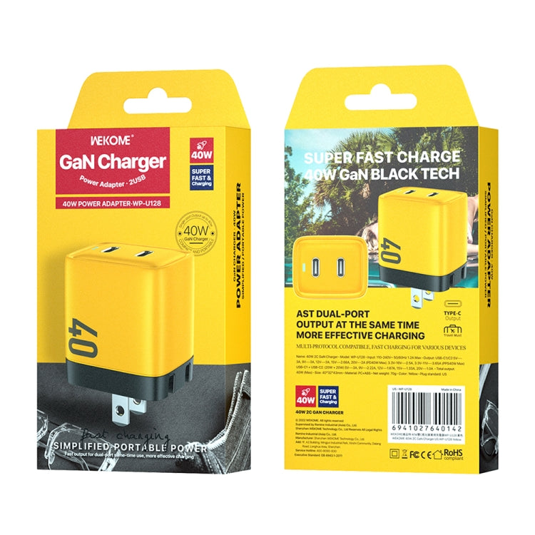 WK WP-U128 40W Dual USB-C/Type-C Interface Gallium Nitride Charger,Specifications: US Plug by WK