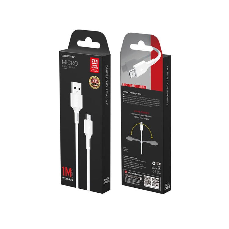 WK WDC-136 USB to Micro USB 3A Fast Charing Data Cable(White) - Micro USB Cable by WK | Online Shopping UK | buy2fix