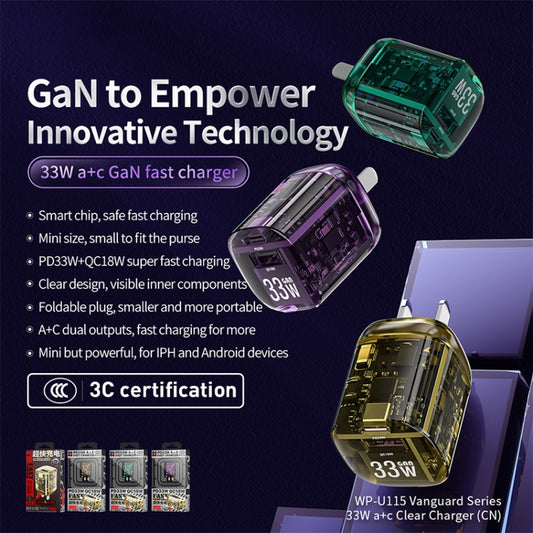 WEKOME WP-U115 33W USB+Type Dual Port GaN Fast Charger, Specification:CN Plug(Gold) by WK