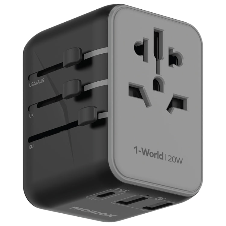 MOMAX UA11 1-World 20W PD Global Travel Fast Charger Power Adapter(Black) - Plug Adaptor by MOMAX | Online Shopping UK | buy2fix