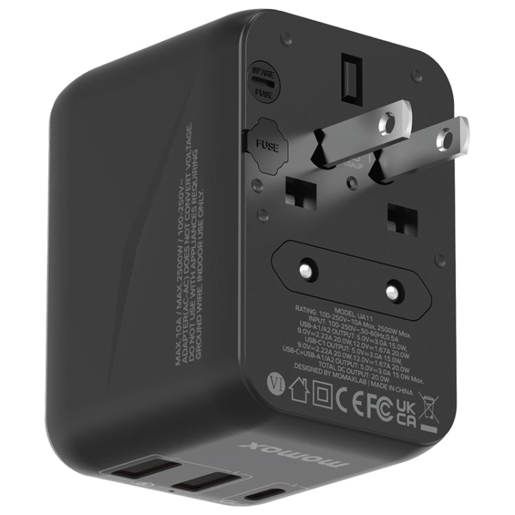 MOMAX UA11 1-World 20W PD Global Travel Fast Charger Power Adapter(Black) - Plug Adaptor by MOMAX | Online Shopping UK | buy2fix
