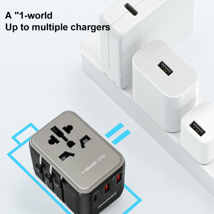 MOMAX UA11 1-World 20W PD Global Travel Fast Charger Power Adapter(Black) - Plug Adaptor by MOMAX | Online Shopping UK | buy2fix