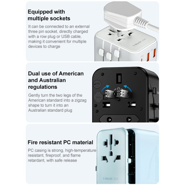 MOMAX UA11 1-World 20W PD Global Travel Fast Charger Power Adapter(Black) - Plug Adaptor by MOMAX | Online Shopping UK | buy2fix