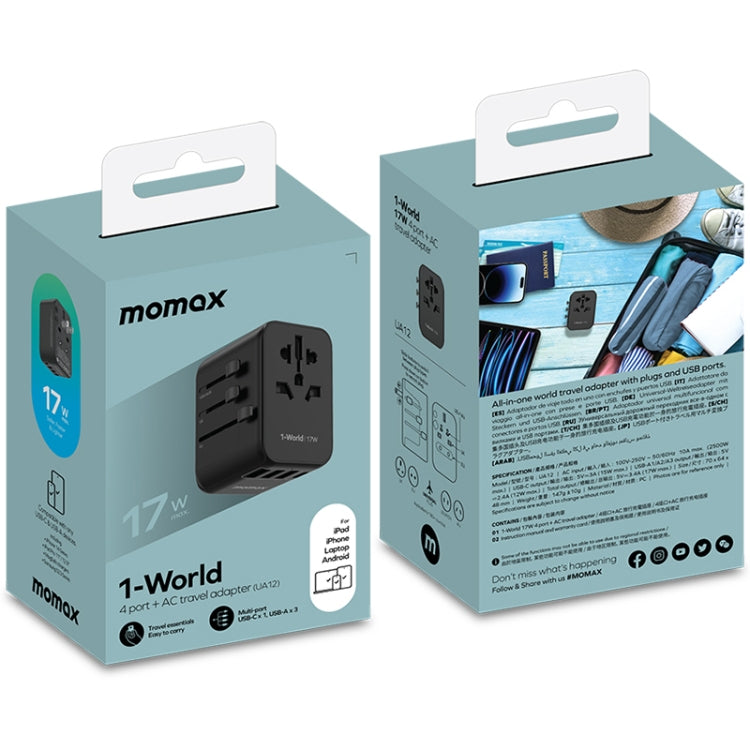 MOMAX UA12 1-World 17W Global Travel Fast Charger Power Adapter - Plug Adaptor by MOMAX | Online Shopping UK | buy2fix