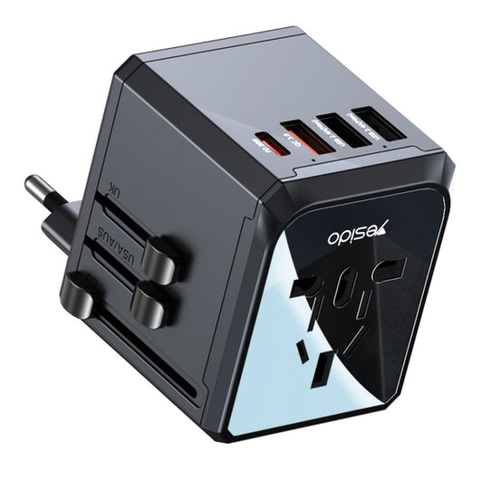 Yesido MC24 20W 3 USB + Type-C Ports Multi-function Universal Travel Adapter Plug (Black) by Yesido