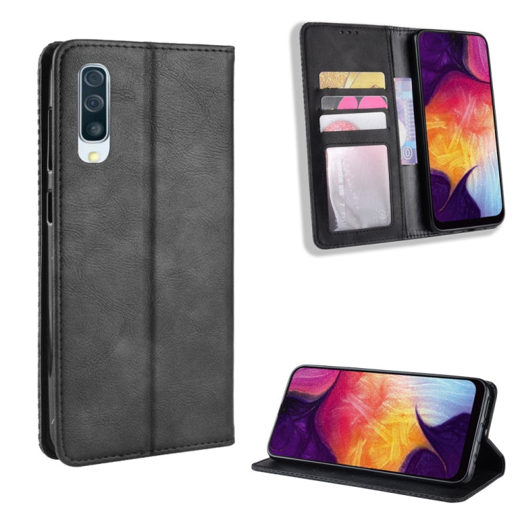 Magnetic Buckle Retro Crazy Horse Texture Horizontal Flip Leather Case for Galaxy A70, with Holder & Card Slots & Photo Frame(Black) by buy2fix