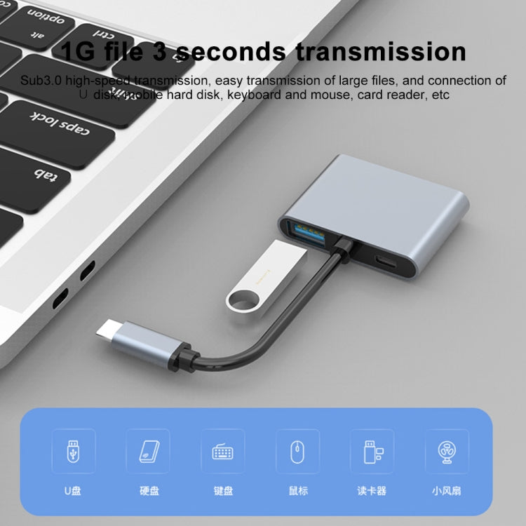 4 in 1 Multifunction USB-C / Type-C to PD USB-C / Type-C +USB 3.0+Dual HDMI HUB Docking Station (Grey) - USB HUB by buy2fix | Online Shopping UK | buy2fix