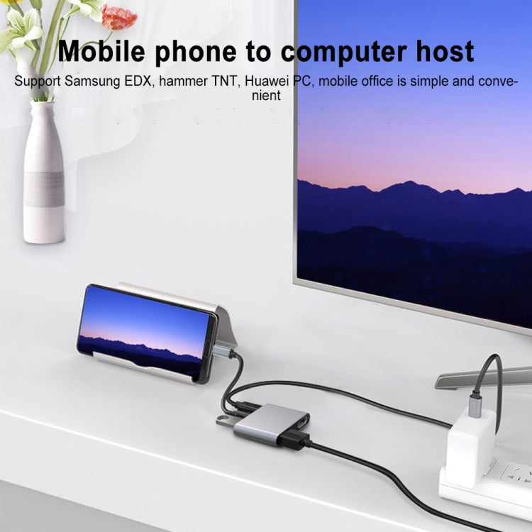 4 in 1 Multifunction USB-C / Type-C to PD USB-C / Type-C +USB 3.0+Dual HDMI HUB Docking Station (Grey) - USB HUB by buy2fix | Online Shopping UK | buy2fix