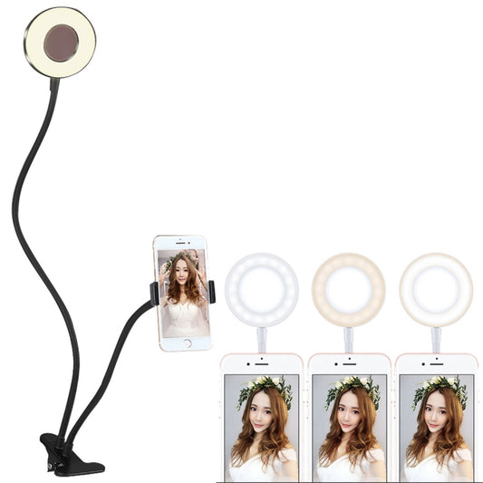 Clip Style Universal Cell Phone Holder Bracket Selfie Ring Light with 3-Color Light Adjustment, for Studio Recording, Live Broadcast, Live Show, KTV, etc.(Black) by buy2fix
