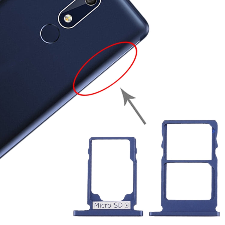 SIM Card Tray + SIM Card Tray + Micro SD Card Tray for Nokia 5.1 TA-1075 (Blue) by buy2fix