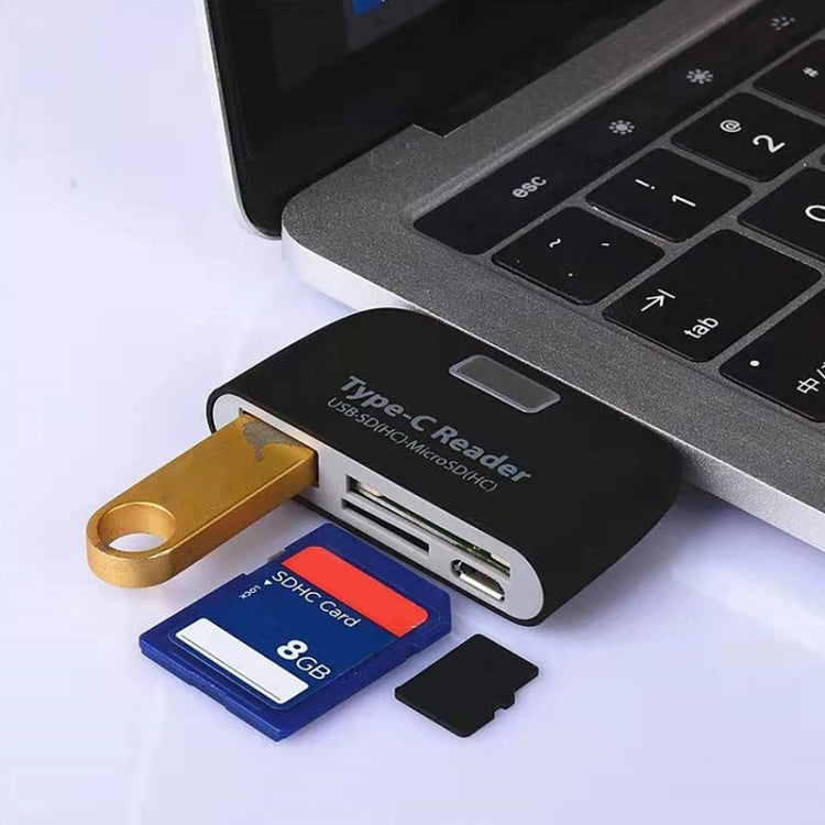 TF + SD Card + USB Port to USB-C / Type-C Adapter Card Reader Connection Kit with LED Indicator Light(White) by buy2fix