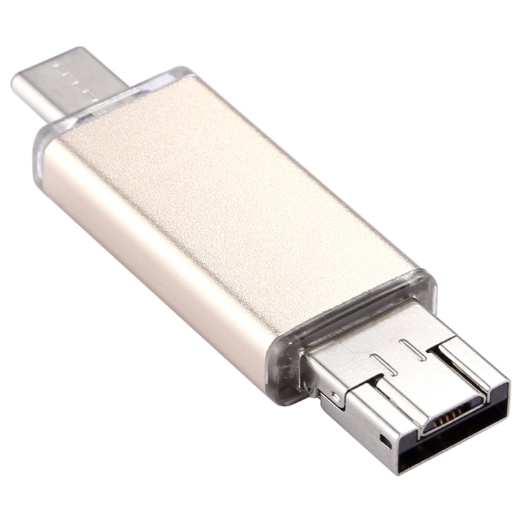32GB 3 in 1 USB-C / Type-C + USB 2.0 + OTG Flash Disk, For Type-C Smartphones & PC Computer (Gold) - U Disk & Card Reader by buy2fix | Online Shopping UK | buy2fix