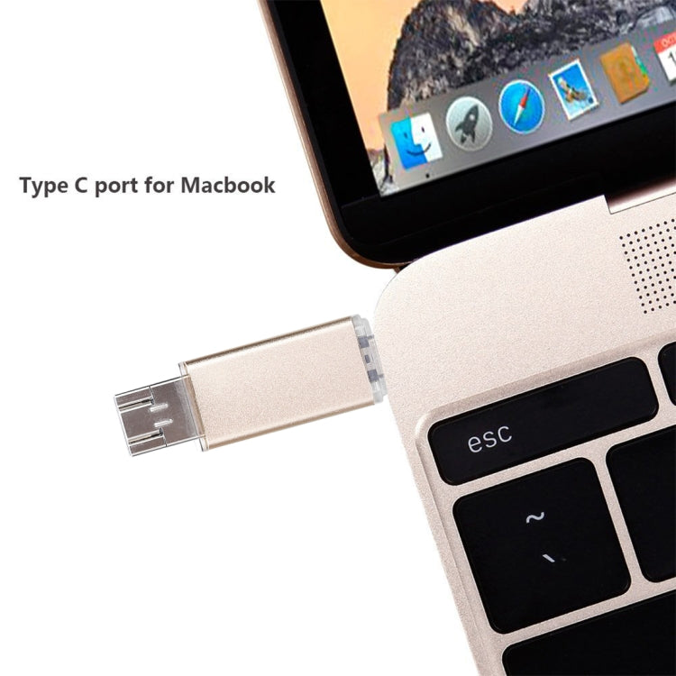 32GB 3 in 1 USB-C / Type-C + USB 2.0 + OTG Flash Disk, For Type-C Smartphones & PC Computer (Gold) - U Disk & Card Reader by buy2fix | Online Shopping UK | buy2fix