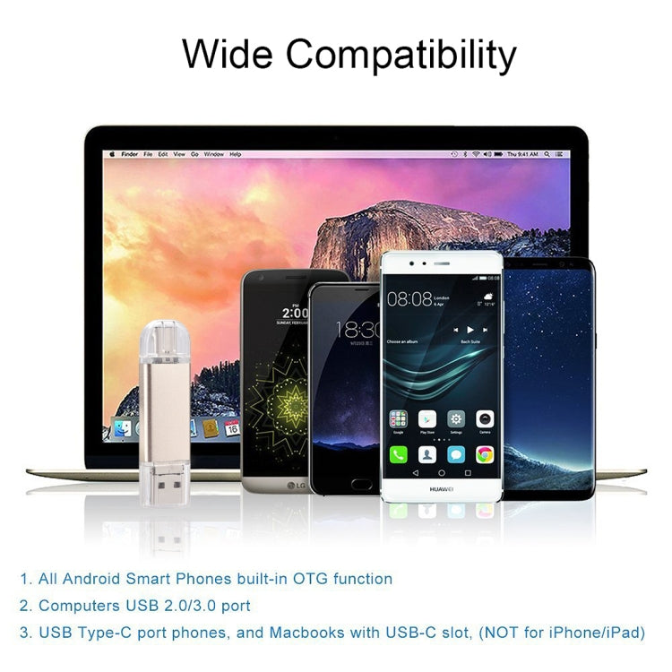 32GB 3 in 1 USB-C / Type-C + USB 2.0 + OTG Flash Disk, For Type-C Smartphones & PC Computer (Gold) - U Disk & Card Reader by buy2fix | Online Shopping UK | buy2fix