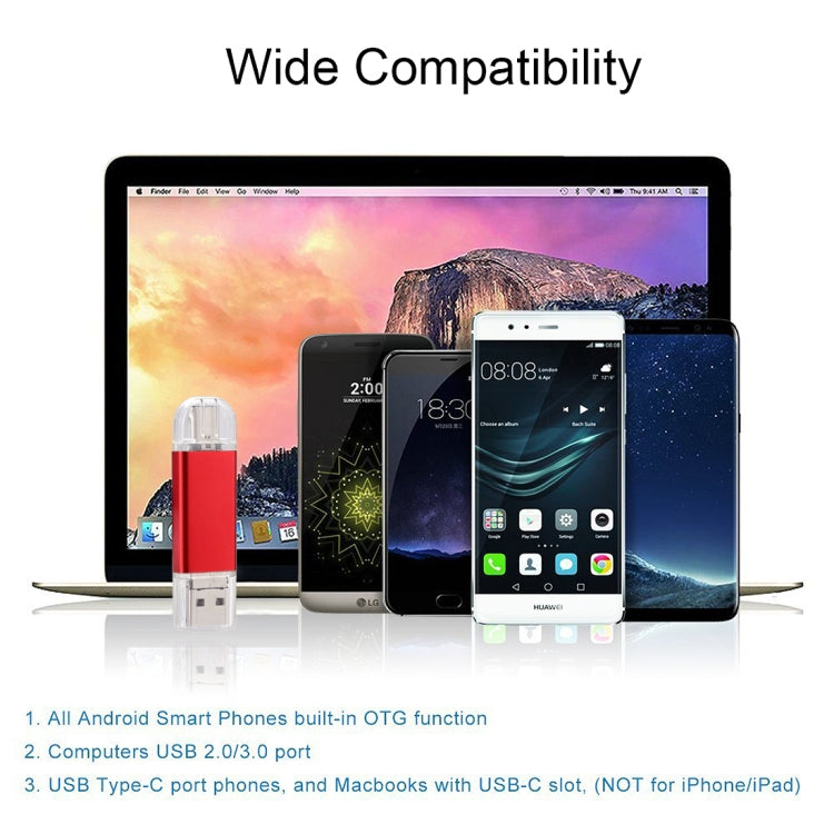 32GB 3 in 1 USB-C / Type-C + USB 2.0 + OTG Flash Disk, For Type-C Smartphones & PC Computer (Red) - U Disk & Card Reader by buy2fix | Online Shopping UK | buy2fix