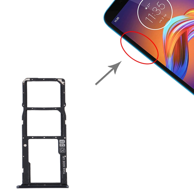 SIM Card Tray + SIM Card Tray + Micro SD Card Tray for Motorola Moto E6 Play/XT2029/XT2029-1(Black) - Card Socket by buy2fix | Online Shopping UK | buy2fix