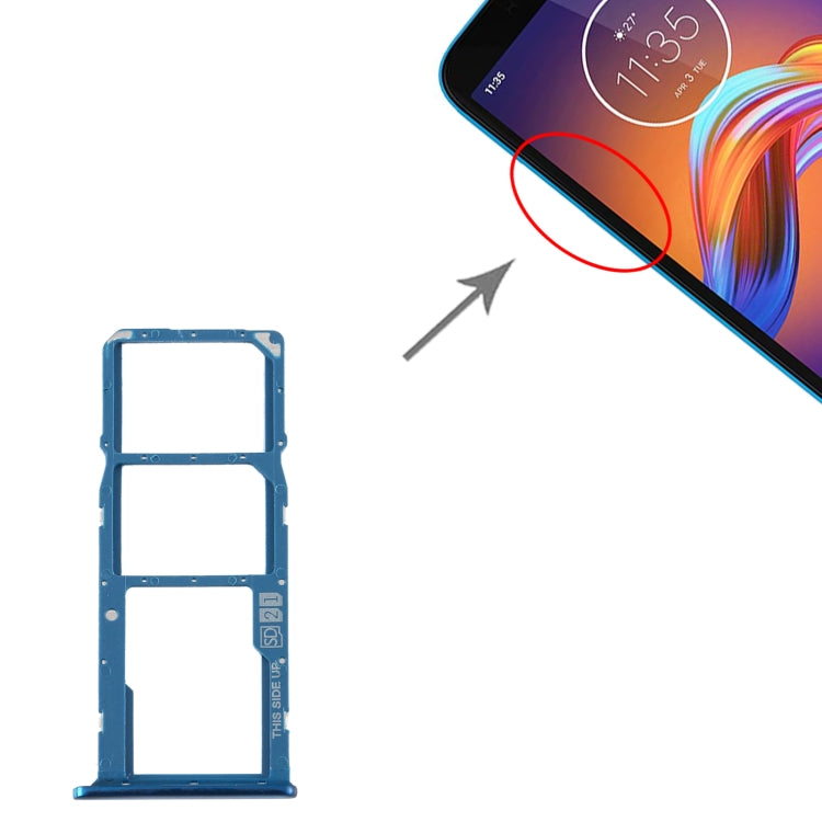 SIM Card Tray + SIM Card Tray + Micro SD Card Tray for Motorola Moto E6 Play/XT2029/XT2029-1(Blue) - Card Socket by buy2fix | Online Shopping UK | buy2fix