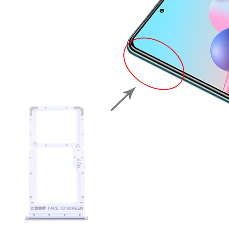 SIM Card Tray + SIM Card Tray / Micro SD Card Tray for Xiaomi Redmi Note 10 5G / Poco M3 Pro 5G / Redmi Note 10T 5G M2103K19G M2103K19C M2103K19PG M2103K19PI(Silver) by buy2fix