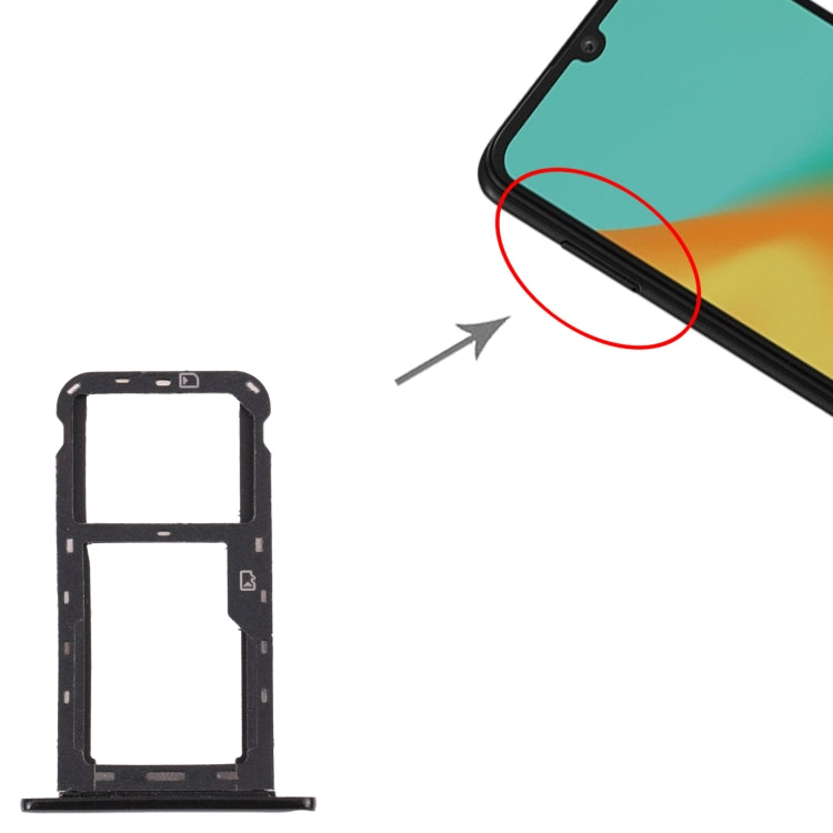 SIM Card Tray + Micro SD Card Tray for ZTE Blade A7 2019 (Black) - For ZTE by buy2fix | Online Shopping UK | buy2fix