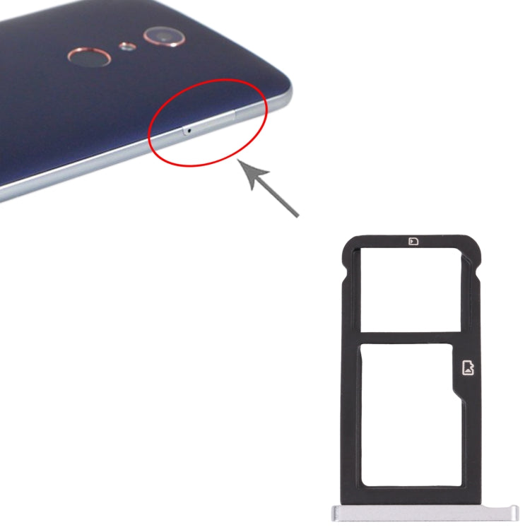 SIM Card Tray + Micro SD Card Tray for ZTE Blade Zmax Pro / Z981 (Silver) - For ZTE by buy2fix | Online Shopping UK | buy2fix
