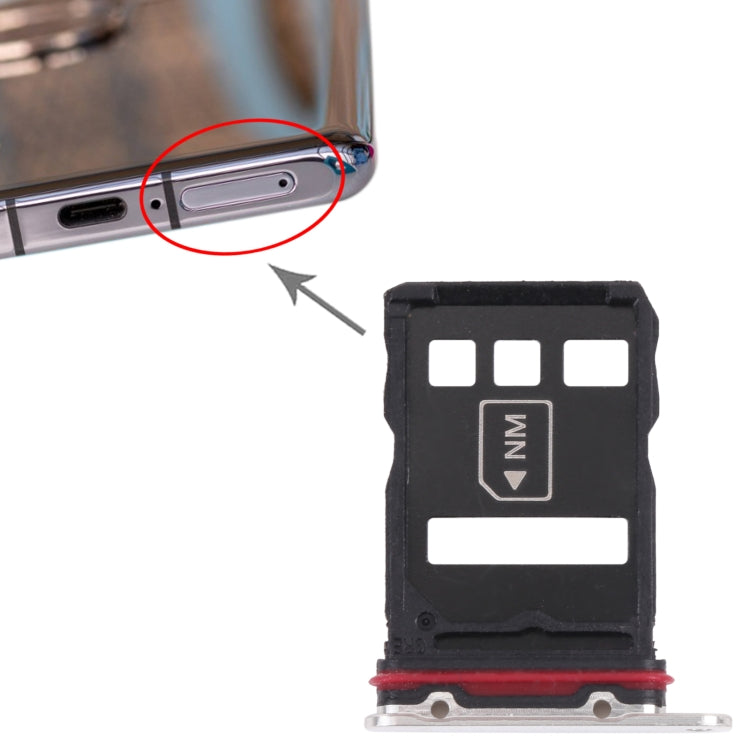 SIM Card Tray + NM Card Tray for Huawei P50 Pro+ (Silver) by buy2fix