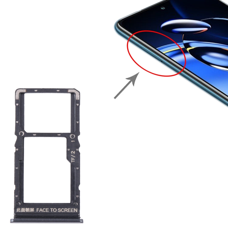 For Xiaomi Redmi Note 11SE SIM Card Tray + SIM Card Tray + Micro SD Card Tray (Black) by buy2fix