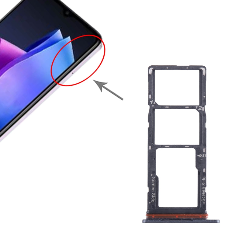 For Tecno Pop 7 BF6 SIM Card Tray + SIM Card Tray + Micro SD Card Tray (Black) - Card Tray by buy2fix | Online Shopping UK | buy2fix