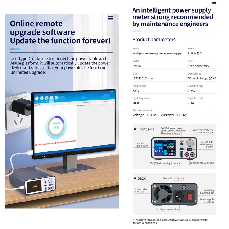 AIXUN P2408 Intelligent Voltage Regulator Power Supply, EU Plug by JCID
