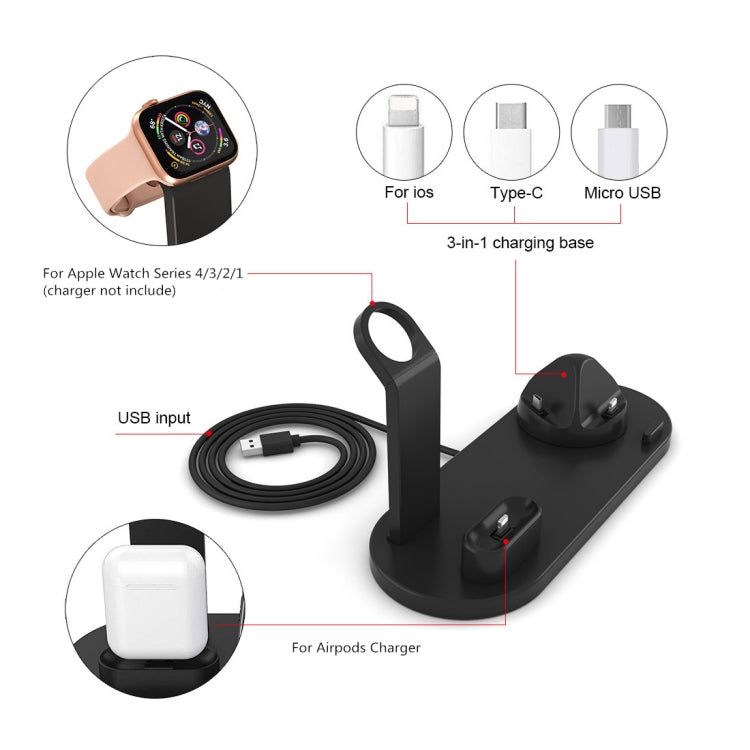 HQ-UD15 5 in 1 Micro USB + USB-C / Type-C + 8 Pin Interface Phone Charging Base with 8 Pin Earphone Charging Interface & Watch Stand, Without Wireless Charger(White) - Multifunction Charger by buy2fix | Online Shopping UK | buy2fix