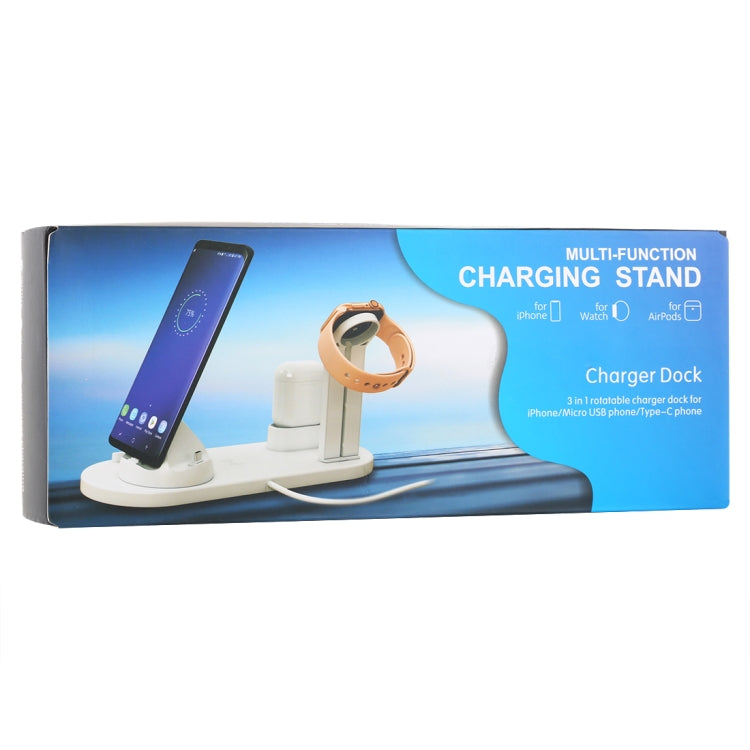 HQ-UD15 5 in 1 Micro USB + USB-C / Type-C + 8 Pin Interface Phone Charging Base with 8 Pin Earphone Charging Interface & Watch Stand, Without Wireless Charger(White) - Multifunction Charger by buy2fix | Online Shopping UK | buy2fix