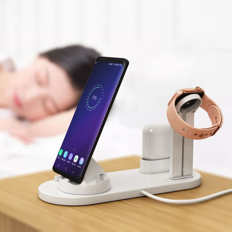 HQ-UD15 5 in 1 Micro USB + USB-C / Type-C + 8 Pin Interface Phone Charging Base with 8 Pin Earphone Charging Interface & Watch Stand, Without Wireless Charger(White) - Multifunction Charger by buy2fix | Online Shopping UK | buy2fix