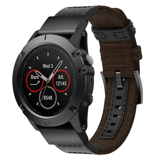 Canvas and Leather Watch Band for Garmin Fenix5x Plus Fenix3, Wrist Strap Size:150+110mm(Brown) by buy2fix
