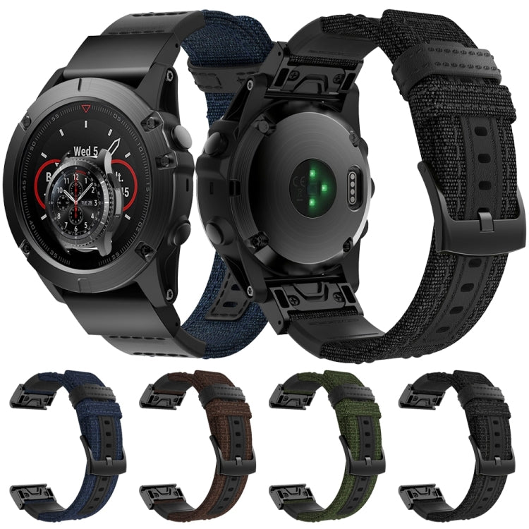 Canvas and Leather Watch Band for Garmin Fenix5x Plus Fenix3, Wrist Strap Size:150+110mm(Black) by buy2fix