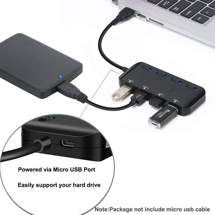 Ultra Speed USB3.0 4 Ports Hub with Switch by buy2fix