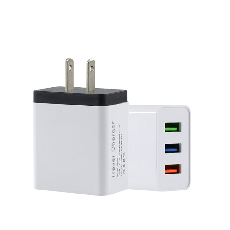 2A 3USB Mobile Phone Travel Charger US PLug(black) - USB Charger by buy2fix | Online Shopping UK | buy2fix