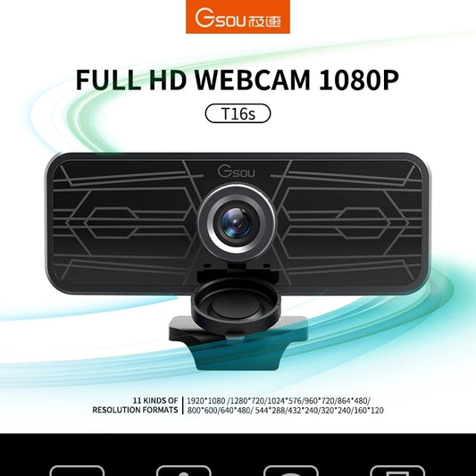 Gsou T16s 1080P HD Webcam with Cover Built-in Microphone for Online Classes Broadcast Conference Video by Gsou