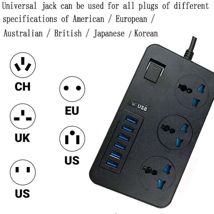 T09 3000W High Power Multi-Function Plug-in 3-Hole International Universal Jack + 6 USB Intelligent Charging US PLUG - Extension Socket by buy2fix | Online Shopping UK | buy2fix