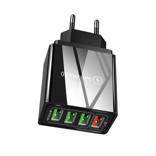 30W QC 3.0 USB + 3 USB 2.0 Ports Mobile Phone Tablet PC Universal Quick Charger Travel Charger, EU Plug(Black) - USB Charger by buy2fix | Online Shopping UK | buy2fix