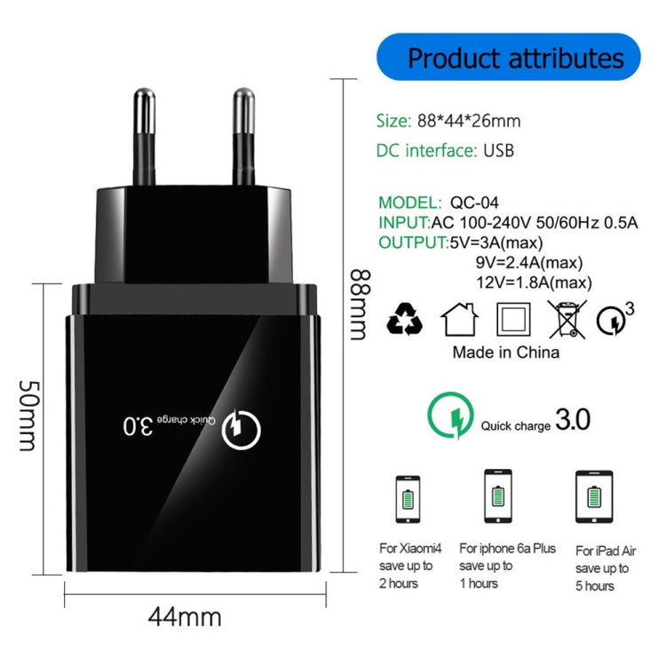 30W QC 3.0 USB + 3 USB 2.0 Ports Mobile Phone Tablet PC Universal Quick Charger Travel Charger, EU Plug(Black) - USB Charger by buy2fix | Online Shopping UK | buy2fix