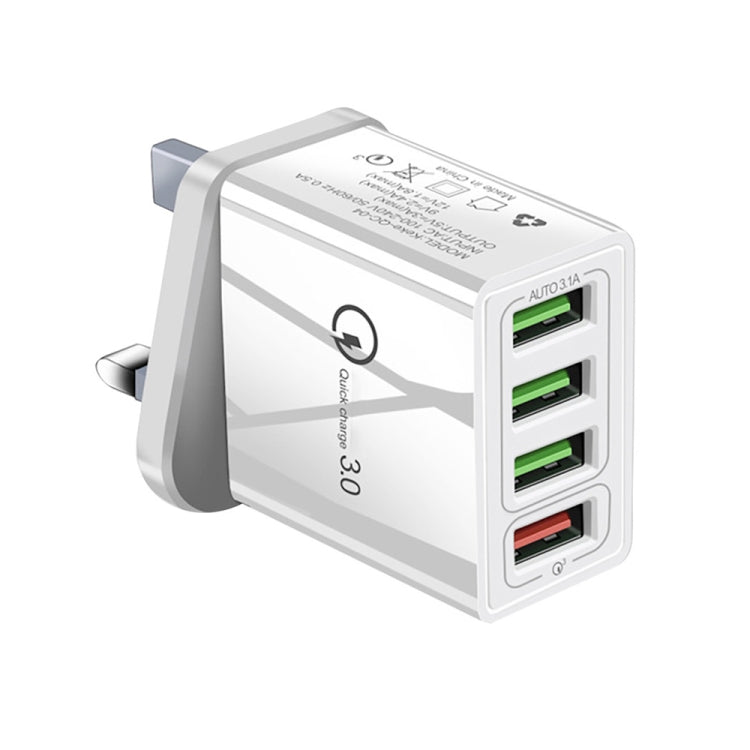30W QC 3.0 USB + 3 USB 2.0 Ports Mobile Phone Tablet PC Universal Quick Charger Travel Charger, UK Plug(White) - USB Charger by buy2fix | Online Shopping UK | buy2fix
