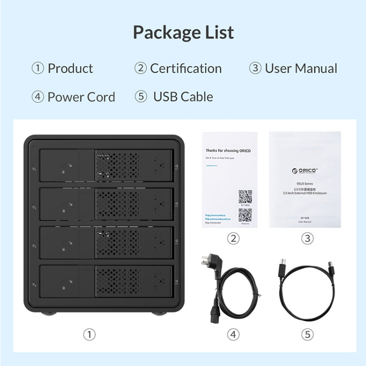ORICO 9548U3-BK 3.5-Inch Multi-Bay Hard Drive Enclosure - HDD Enclosure by ORICO | Online Shopping UK | buy2fix