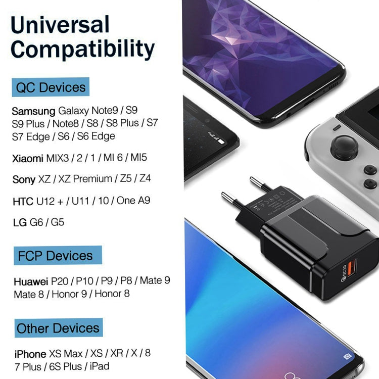 Portable QC3.0 18W USB Port Universal Quick Charging Charger, US Plug(Black) - USB Charger by buy2fix | Online Shopping UK | buy2fix