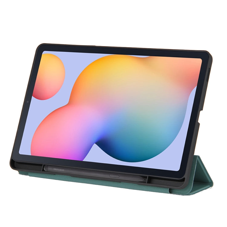 For Samsung Galaxy S6 Lite P610 Honeycomb Ventilation Foldable Deformation Horizontal Flip PU Leather Case with 3-Folding Holder & Pen Slot & Smart Sleep / Wake-up(Dark Night Green) - Tab S6 Lite P610 / P615 by buy2fix | Online Shopping UK | buy2fix